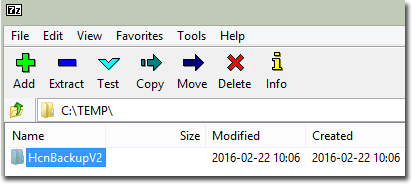 Example archive tool with folder selected