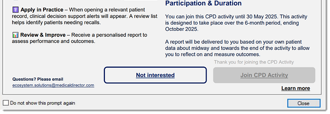 CPD activity confirmation message