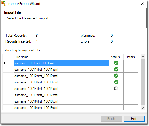 Imported file processing window