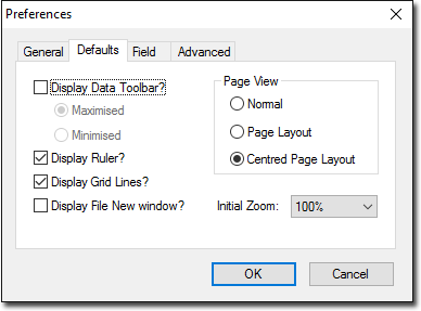 Defaults tab