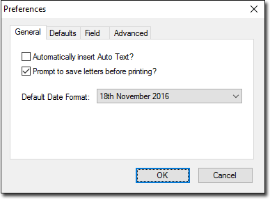 Preferences window