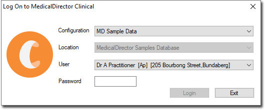 MD clinical log on screen
