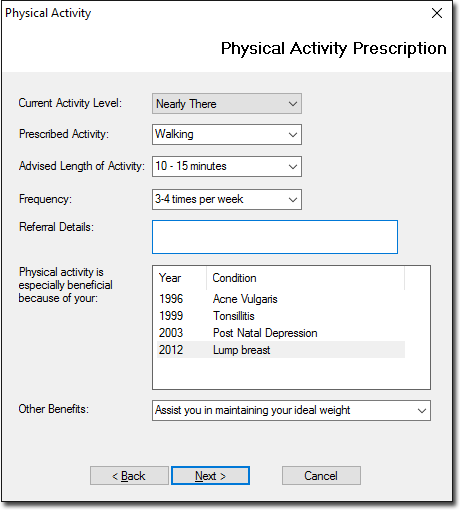 Physical Activity tab