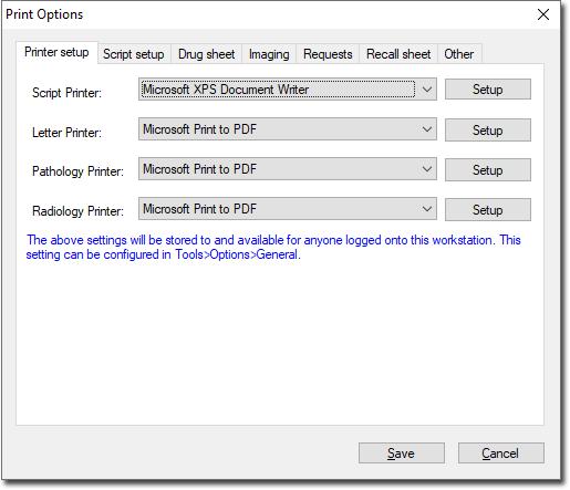 Print options window