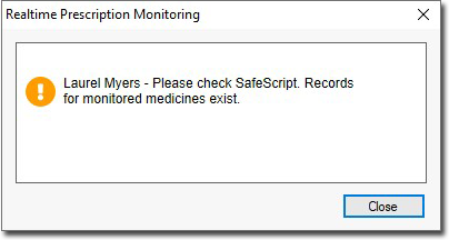 Example RTPM window displaying yellow alert message