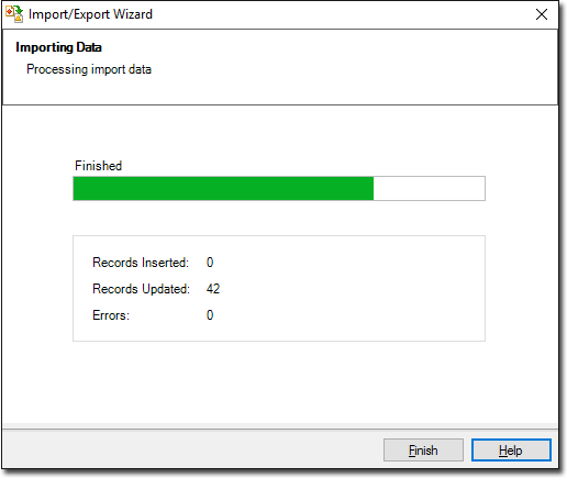 Importing data window