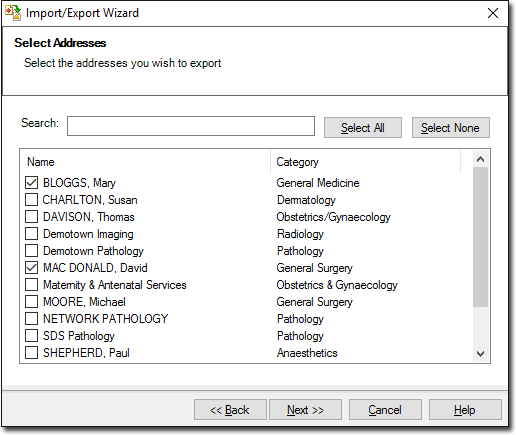Import or export address data