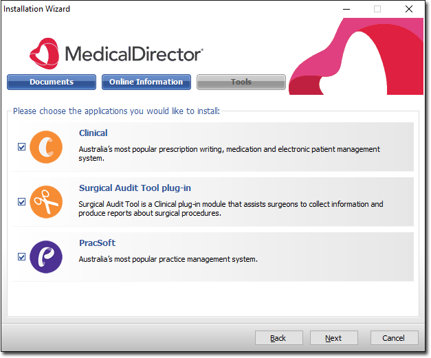 Installation-Wizard-with list of MedicalDirector applications